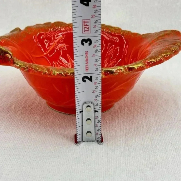 Vintage California Pottery Leaf Shaped Bowl Orange #594 Gold Dust Trim USA - Picture 3 of 11